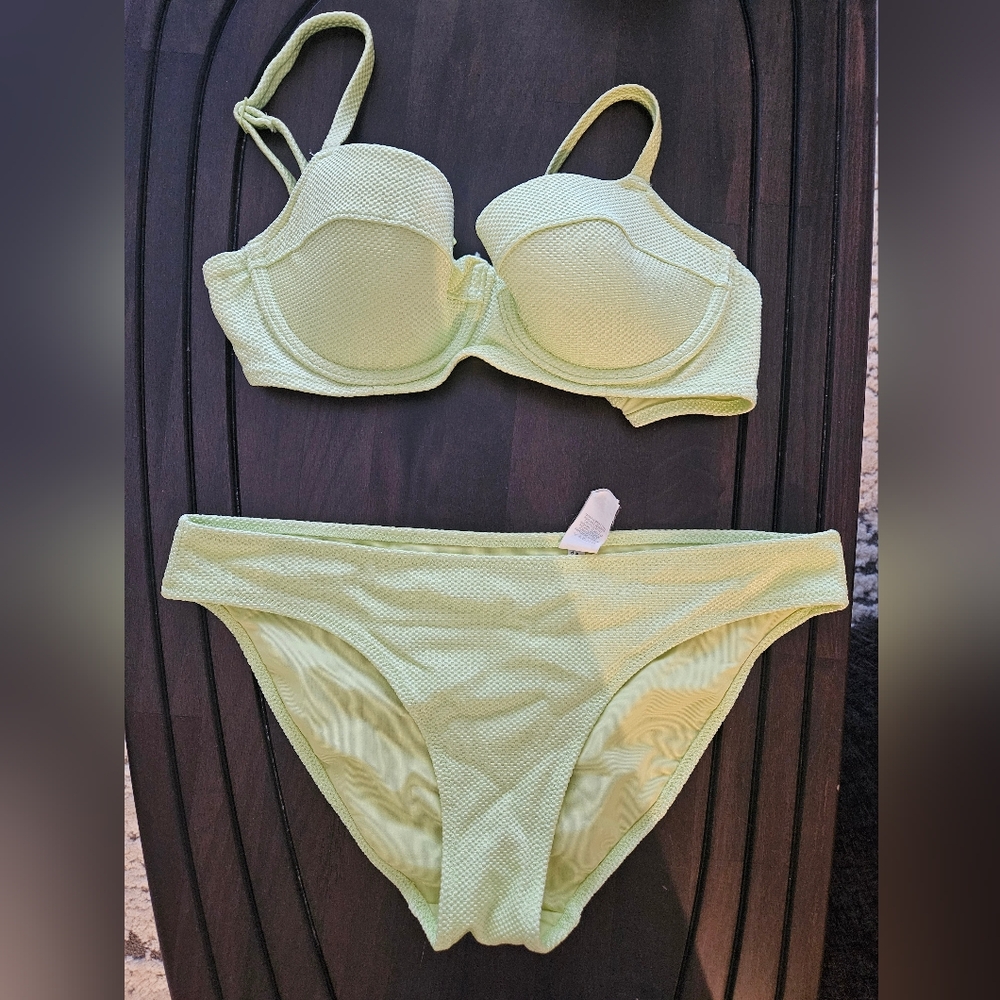 Lime Green Bikini Set - Aerie Size M Bottom, 32D Top